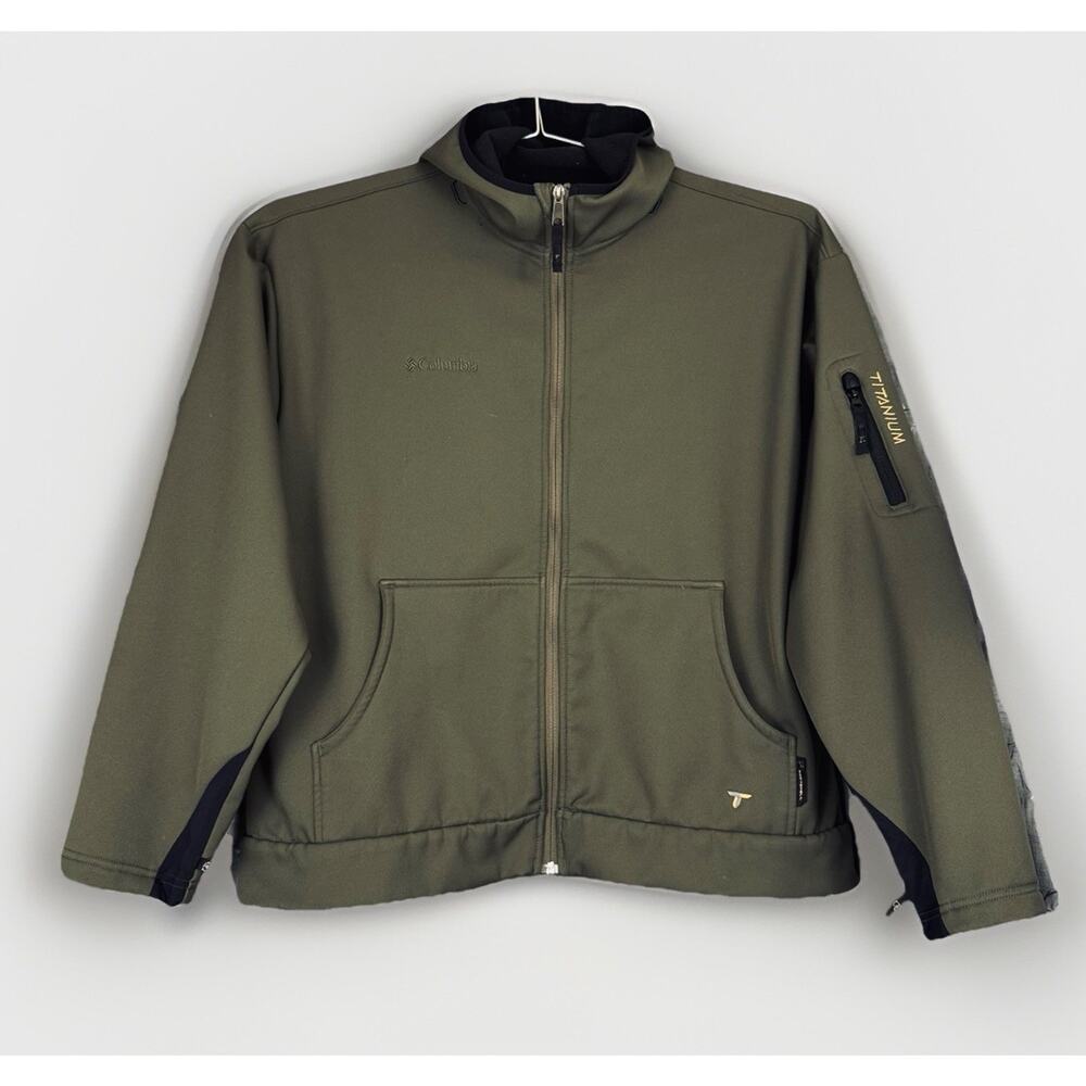 Columbia Titanium Interchange‎ Jacket Mens XXL Olive Green Full Zip Lined Hooded